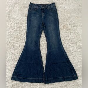 Grace in LA High Waist Western Cowgirl Boho 70s Super Flare Jeans Bell Bottom 28